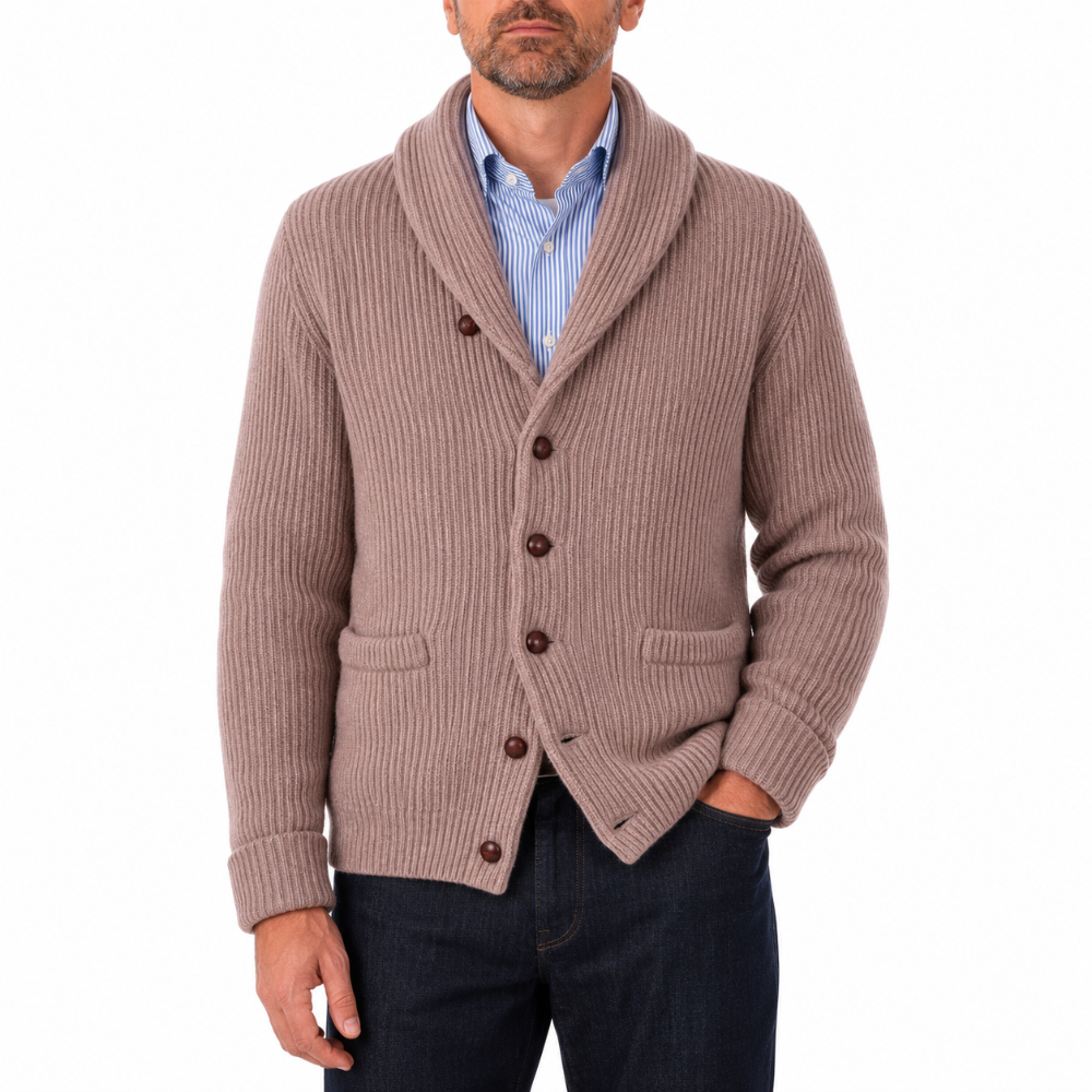 Robert Old - Dark Natural Colonial 8ply Cashmere Shawl Cardigan CASHMERE Robert Old