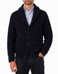 Robert Old - Dark Navy Colonial 8ply Cashmere Shawl Cardigan CASHMERE Robert Old