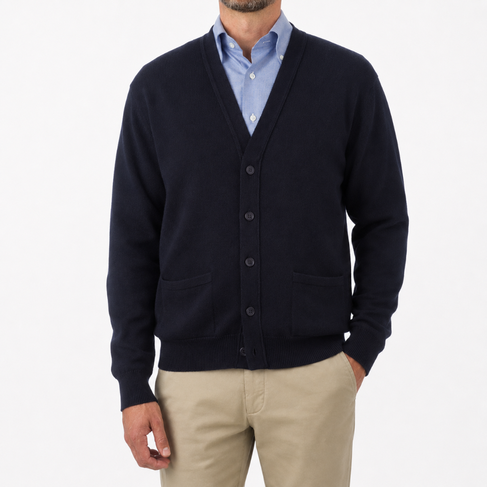 Robert Old - Dark Navy Mallaig 4ply Cashmere Cardigan CASHMERE Robert Old