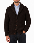 Robert Old - Ebony Brown Colonial 8ply Cashmere Shawl Cardigan CASHMERE Robert Old