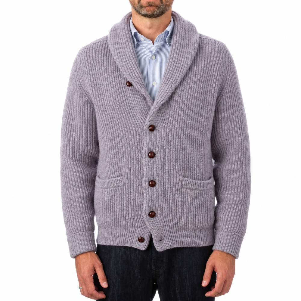 Robert Old - Flannel Grey Colonial 8ply Cashmere Shawl Cardigan CASHMERE Robert Old