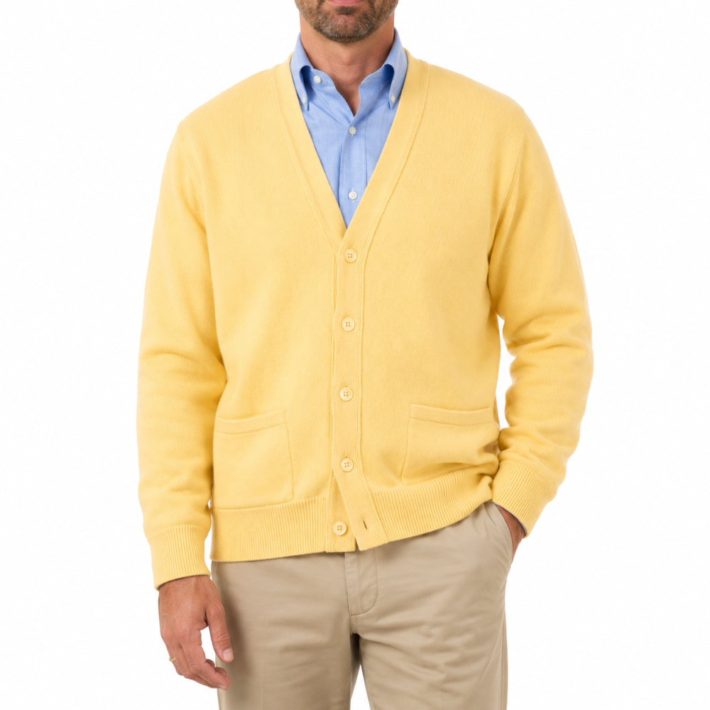 Robert Old - Lemon Frost Mallaig 4ply Cashmere Cardigan CASHMERE Robert Old