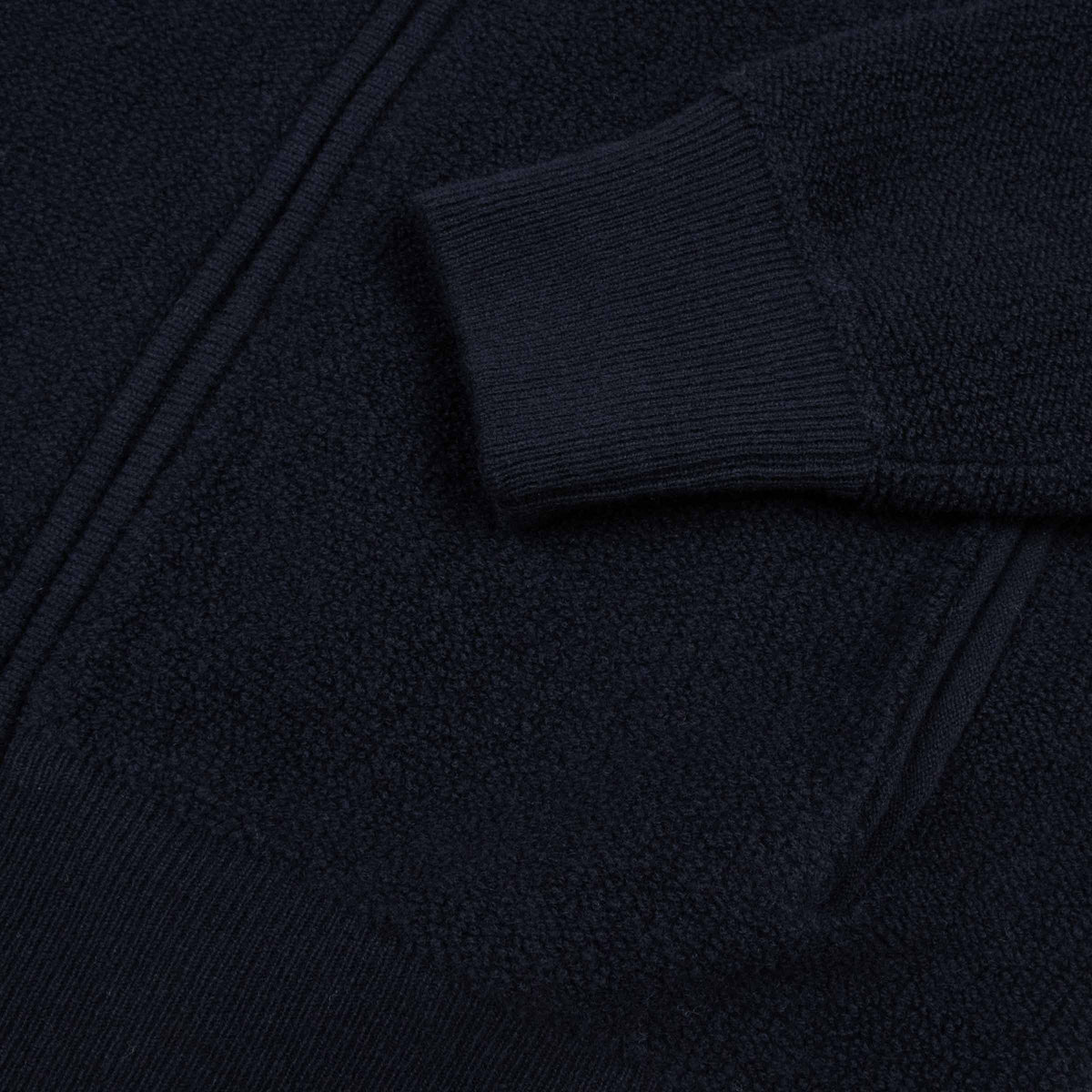 Navy Wool &amp; Cashmere Bouclé Zip Bomber Cardigan KNITWEAR Robert Old