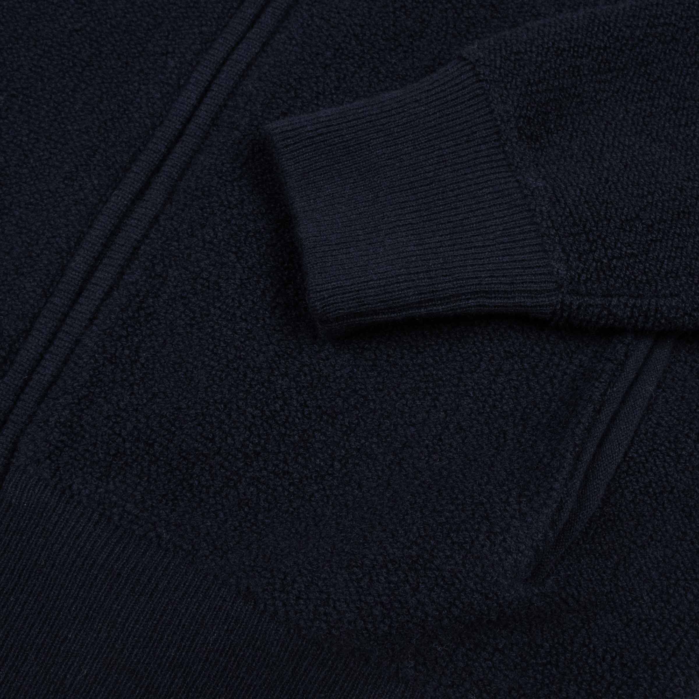 Robert Old - Navy Wool &amp; Cashmere Bouclé Zip Bomber Cardigan KNITWEAR Robert Old