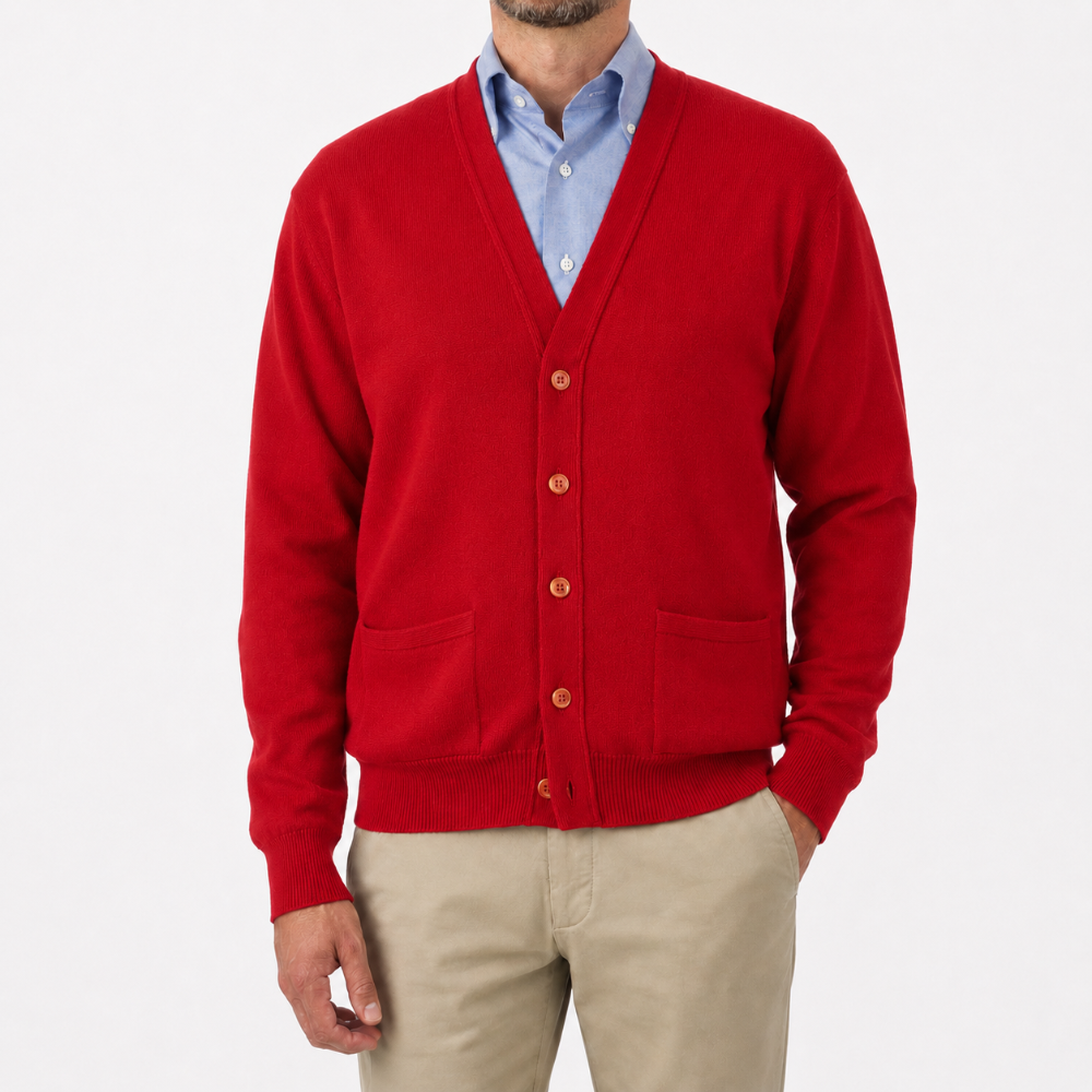 Robert Old - Ruby Red Mallaig 4ply Cashmere Cardigan CASHMERE Robert Old