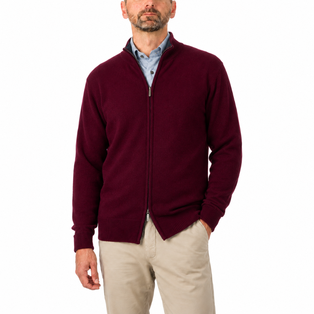 Robert Old - The Barra 4ply Full Zip Cashmere Cardigan - Pompeii Red - Astrakhan CASHMERE Robert Old