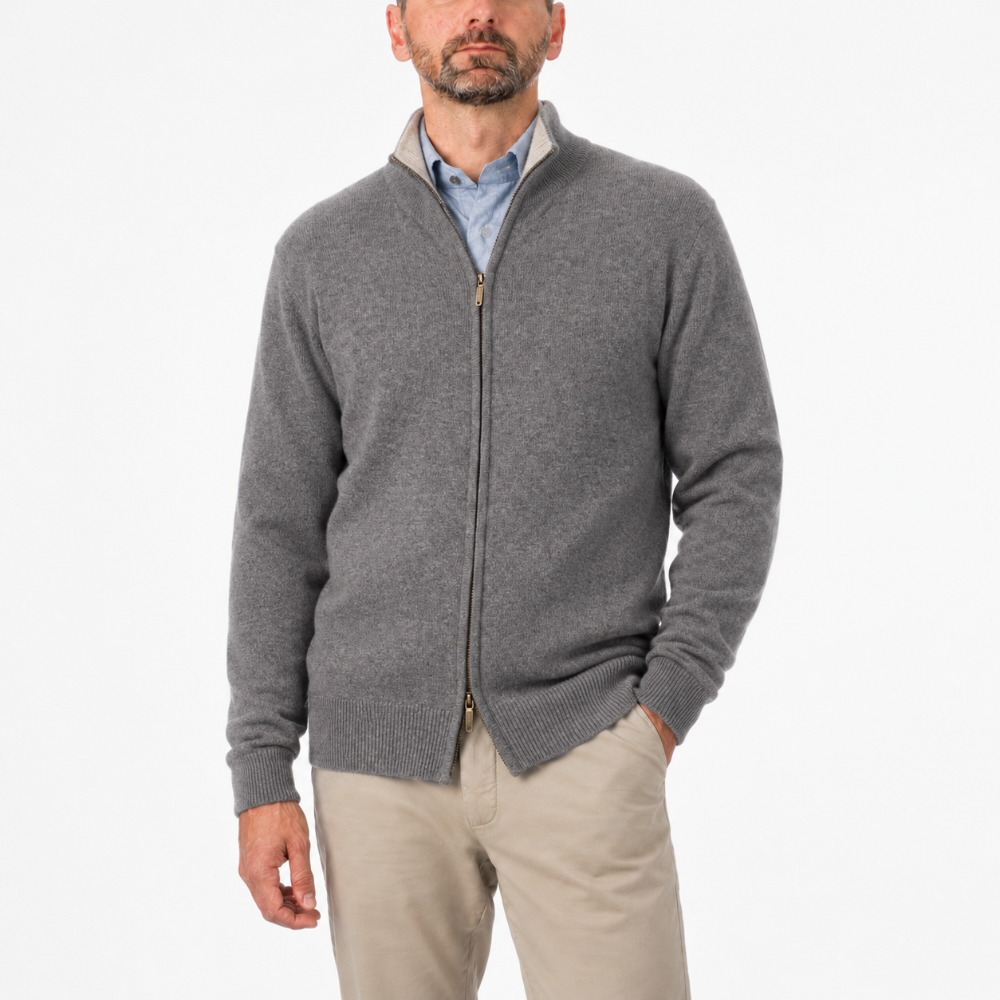 Robert Old - The Barra 4ply Full Zip Cashmere Cardigan - Smog Grey / Brume CASHMERE Robert Old