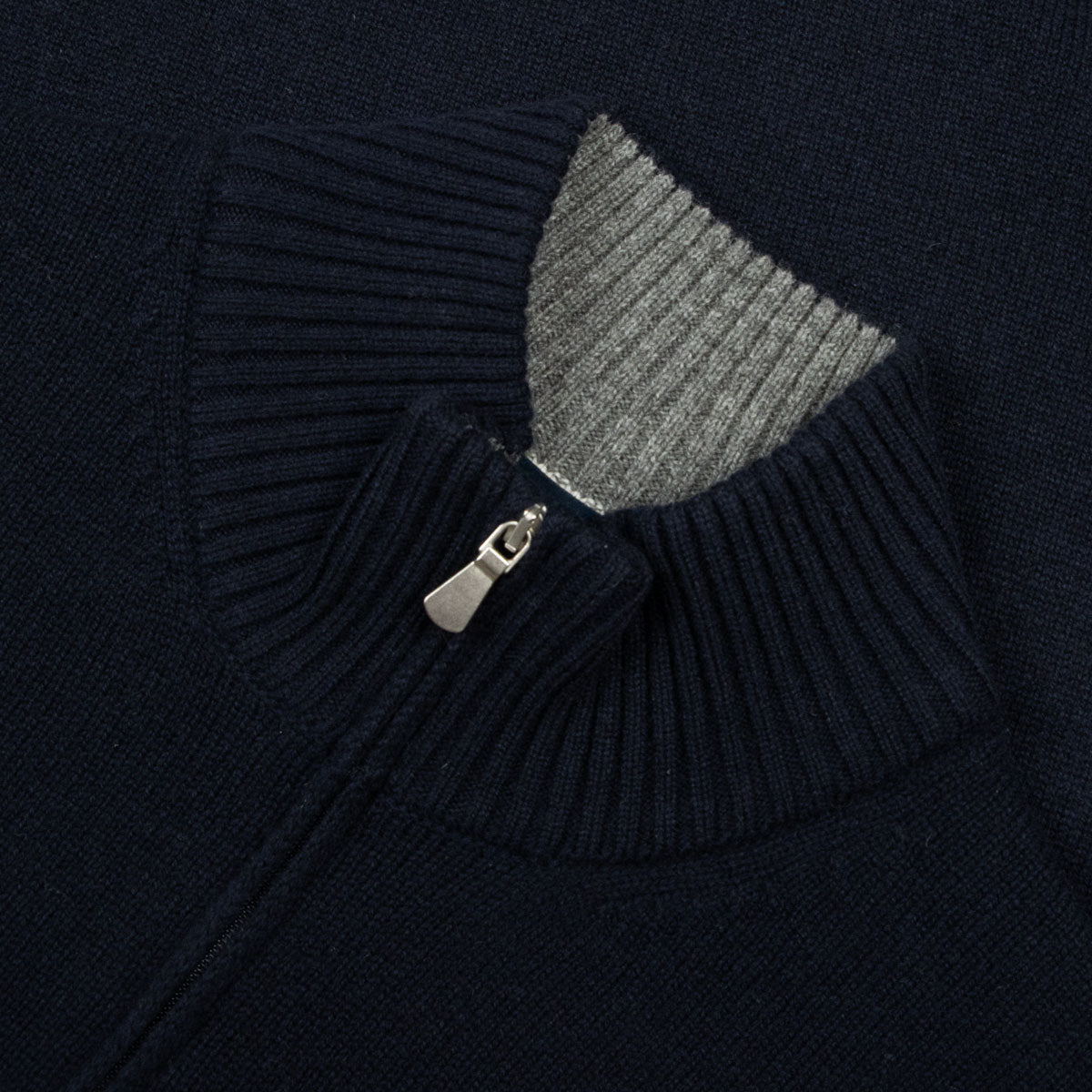 Robert Old - Navy Blue Contrast Virgin Wool & Cashmere Zip Neck Sweater KNITWEAR Robert Old