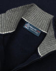 Robert Old - Navy Blue Contrast Virgin Wool & Cashmere Zip Neck Sweater KNITWEAR Robert Old