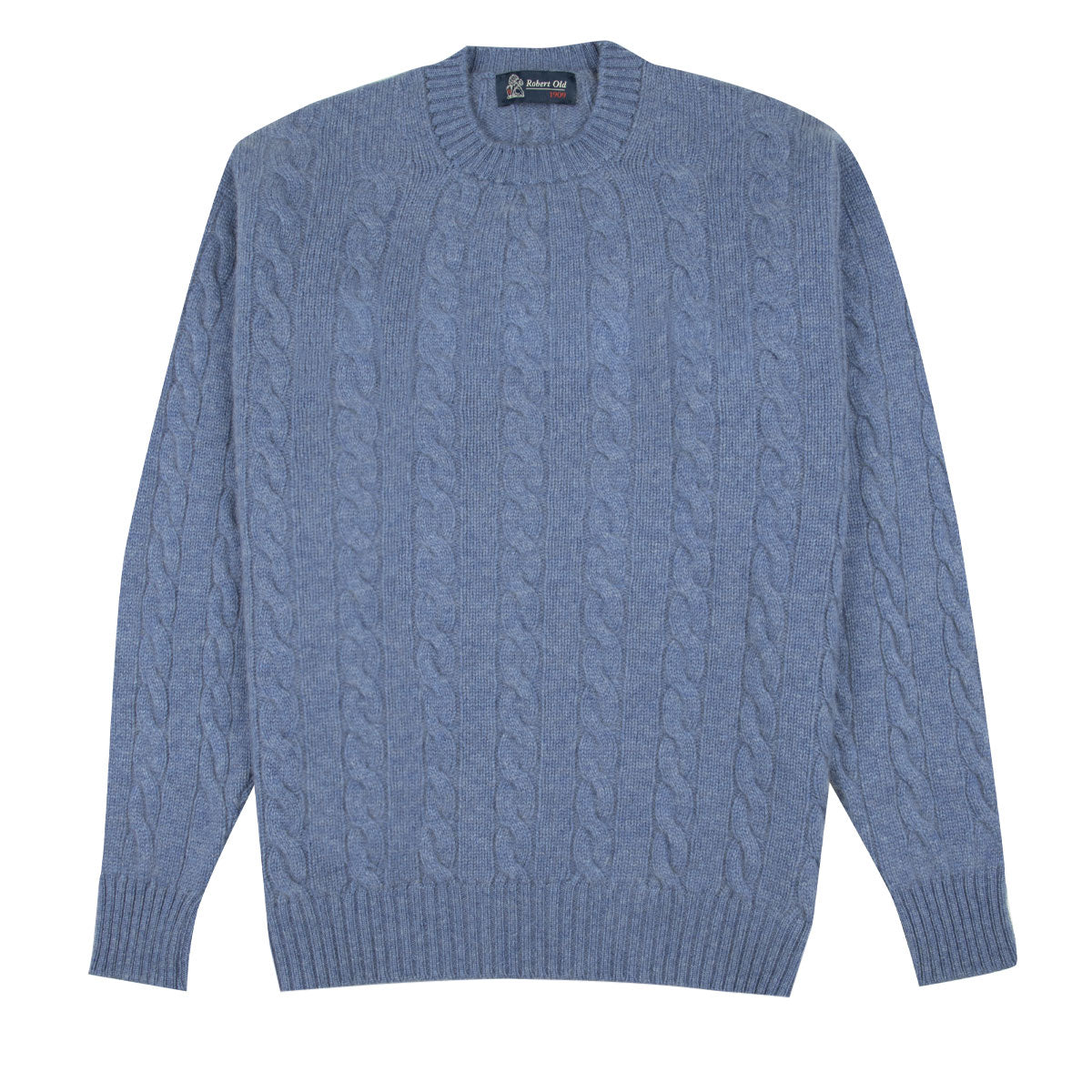 Robert Old - Lapis Blue Rothesay 4ply Cable Crew Cashmere Sweater CASHMERE Robert Old