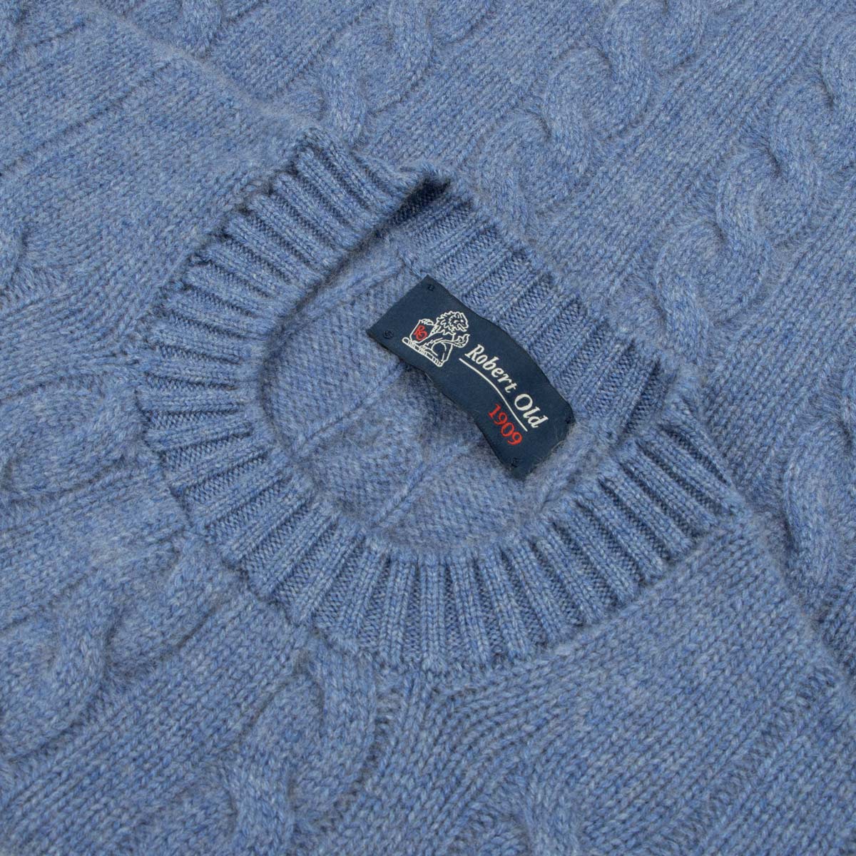 Robert Old - Lapis Blue Rothesay 4ply Cable Crew Cashmere Sweater CASHMERE Robert Old