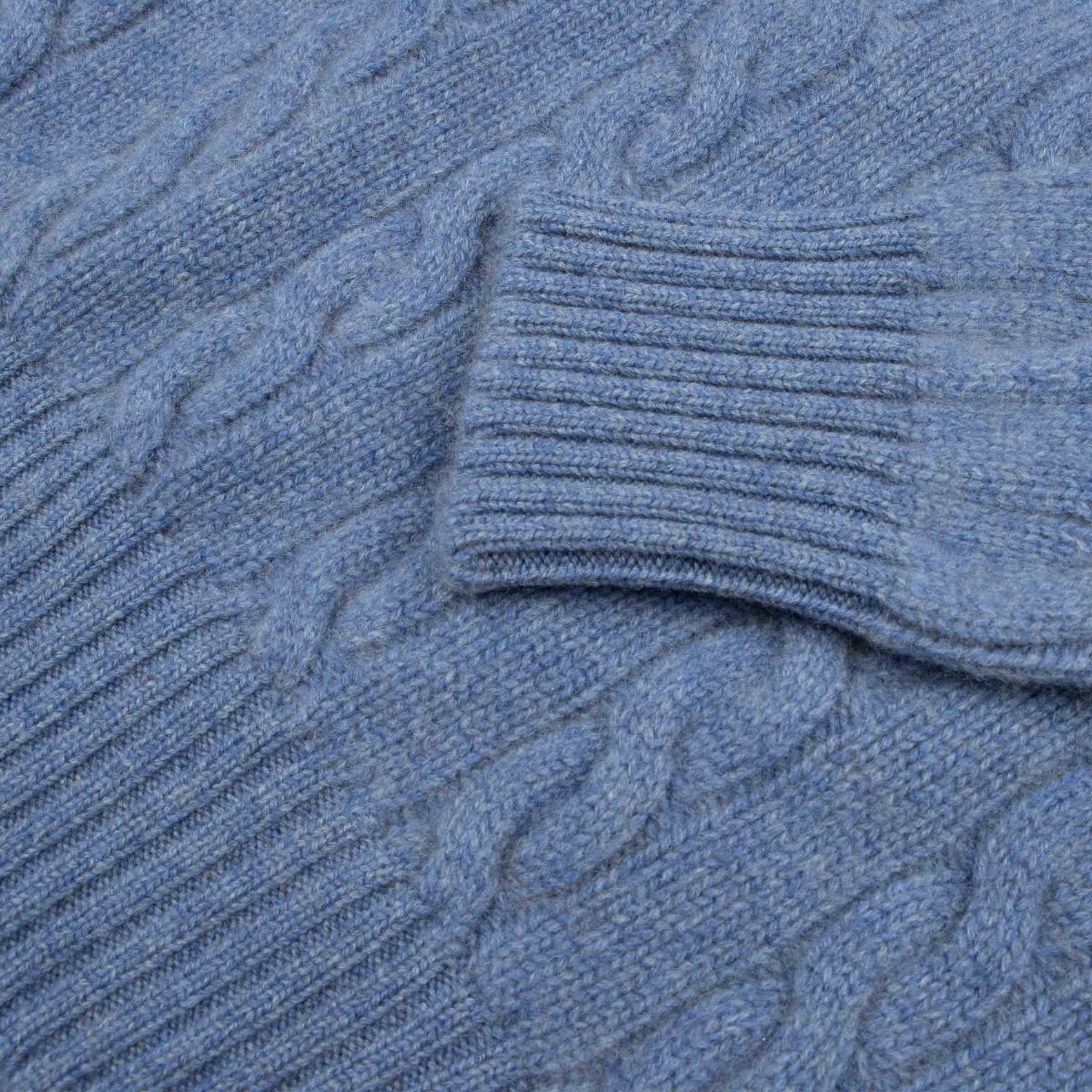 Robert Old - Lapis Blue Rothesay 4ply Cable Crew Cashmere Sweater CASHMERE Robert Old