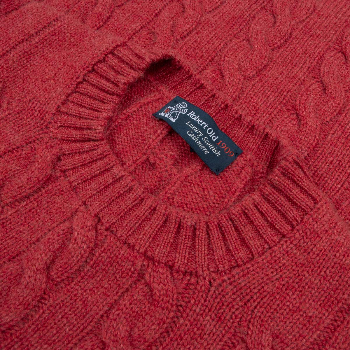 Robert Old - Poppy Melange Rothesay 4ply Cable Crew Cashmere Sweater CASHMERE Robert Old