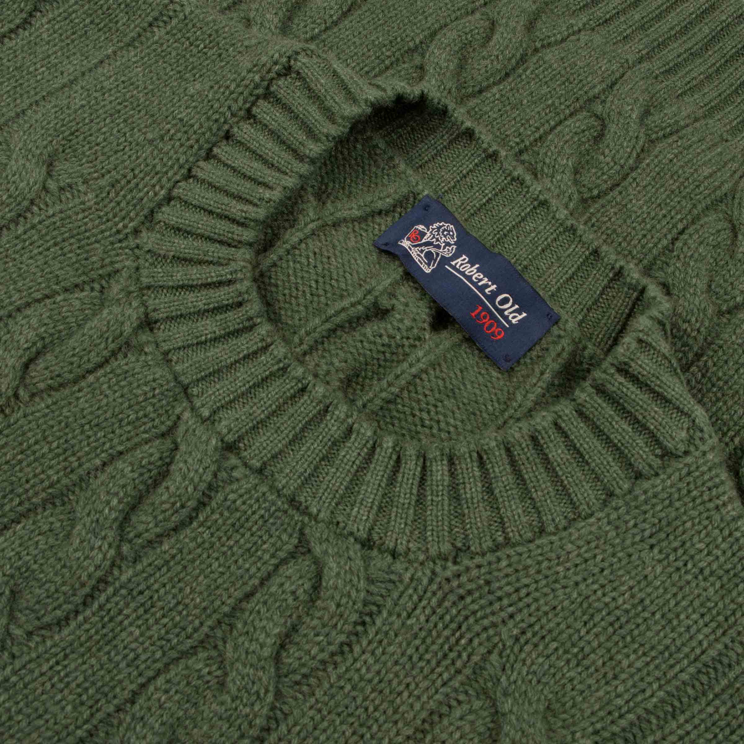 Robert Old - Serpentine Green Rothesay 4ply Cable Crew Cashmere Sweater CASHMERE Robert Old