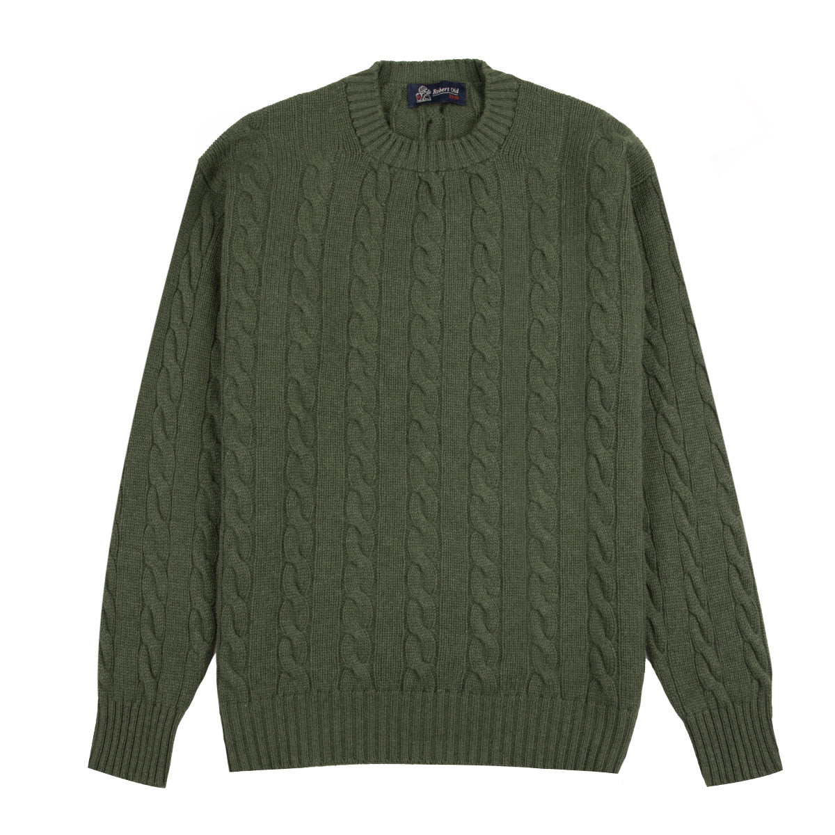 Robert Old - Serpentine Green Rothesay 4ply Cable Crew Cashmere Sweater CASHMERE Robert Old