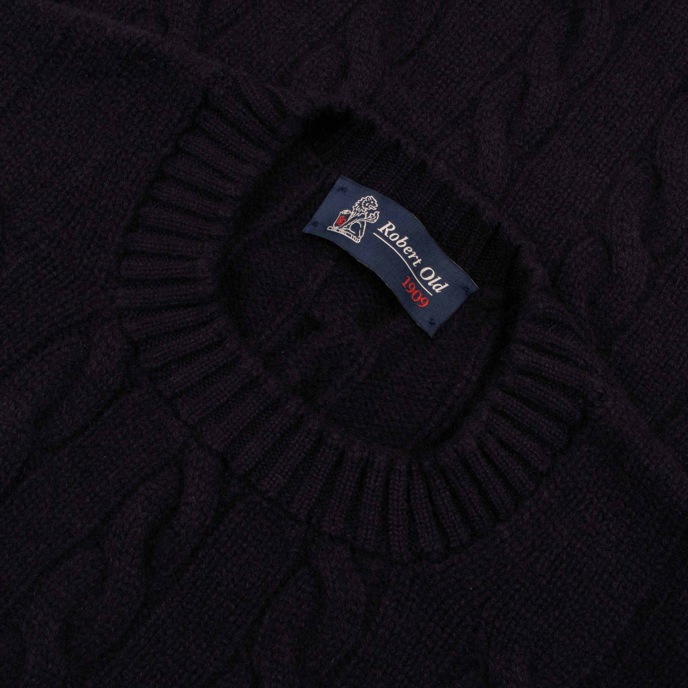 Robert Old - Dark Navy Rothesay 4ply Cable Crew Cashmere Sweater CASHMERE Robert Old