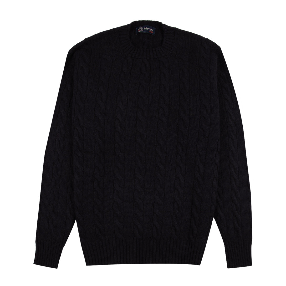 Robert Old - Dark Navy Rothesay 4ply Cable Crew Cashmere Sweater CASHMERE Robert Old
