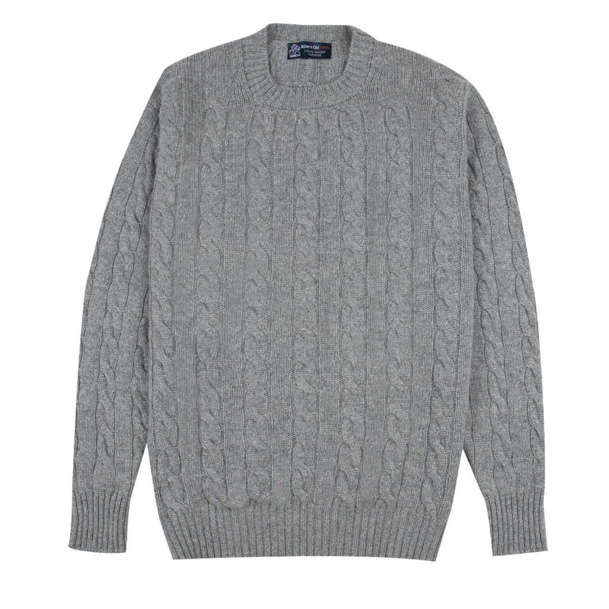 Robert Old - Flannel Rothesay 4ply Cable Crew Cashmere Sweater CASHMERE Robert Old