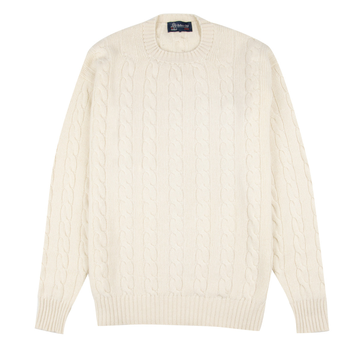 Robert Old - White Undyed Rothesay 4ply Cable Crew Cashmere Sweater CASHMERE Robert Old