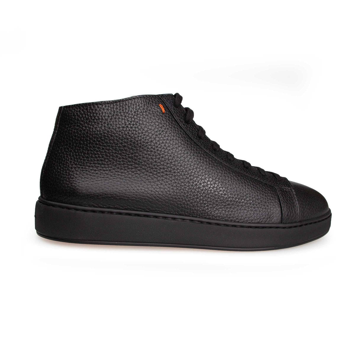 Black Tumbled Leather High-Top Sneakers SHOES Santoni