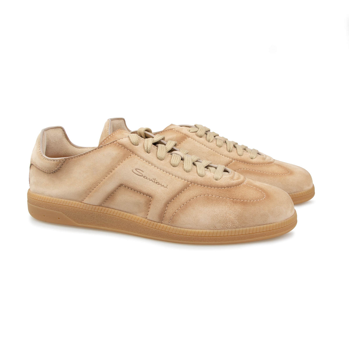 Santoni - Sand Double Buckle Oly Suede Sneaker