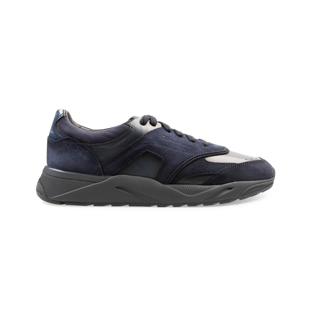 Santoni - Navy Suede & Calf Leather Sneakers SHOES Santoni