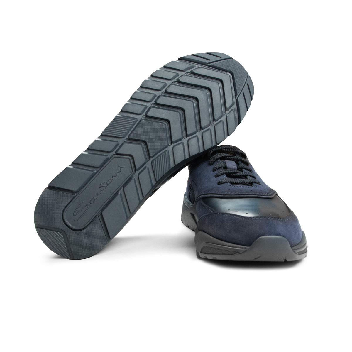Santoni - Navy Suede &amp; Calf Leather Sneakers SHOES Santoni