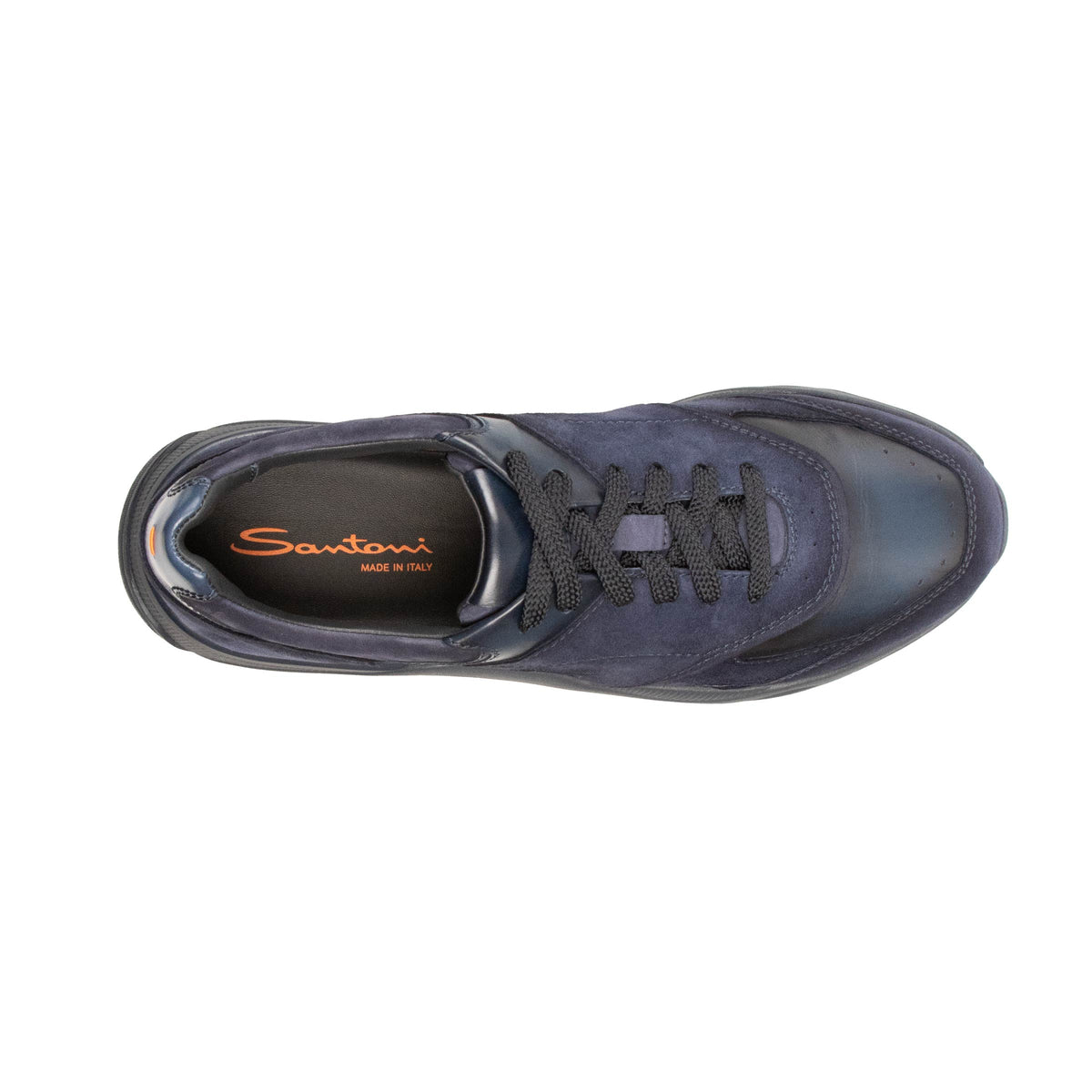 Santoni - Navy Suede & Calf Leather Sneakers SHOES Santoni