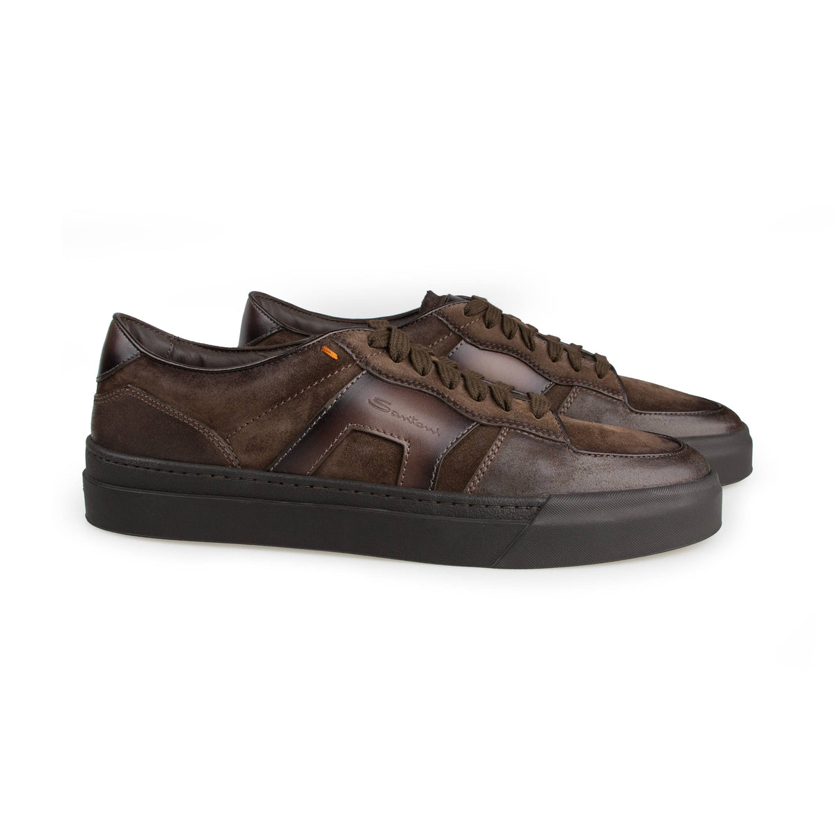 Dark Brown Leather Double Buckle Sneaker SHOES Santoni