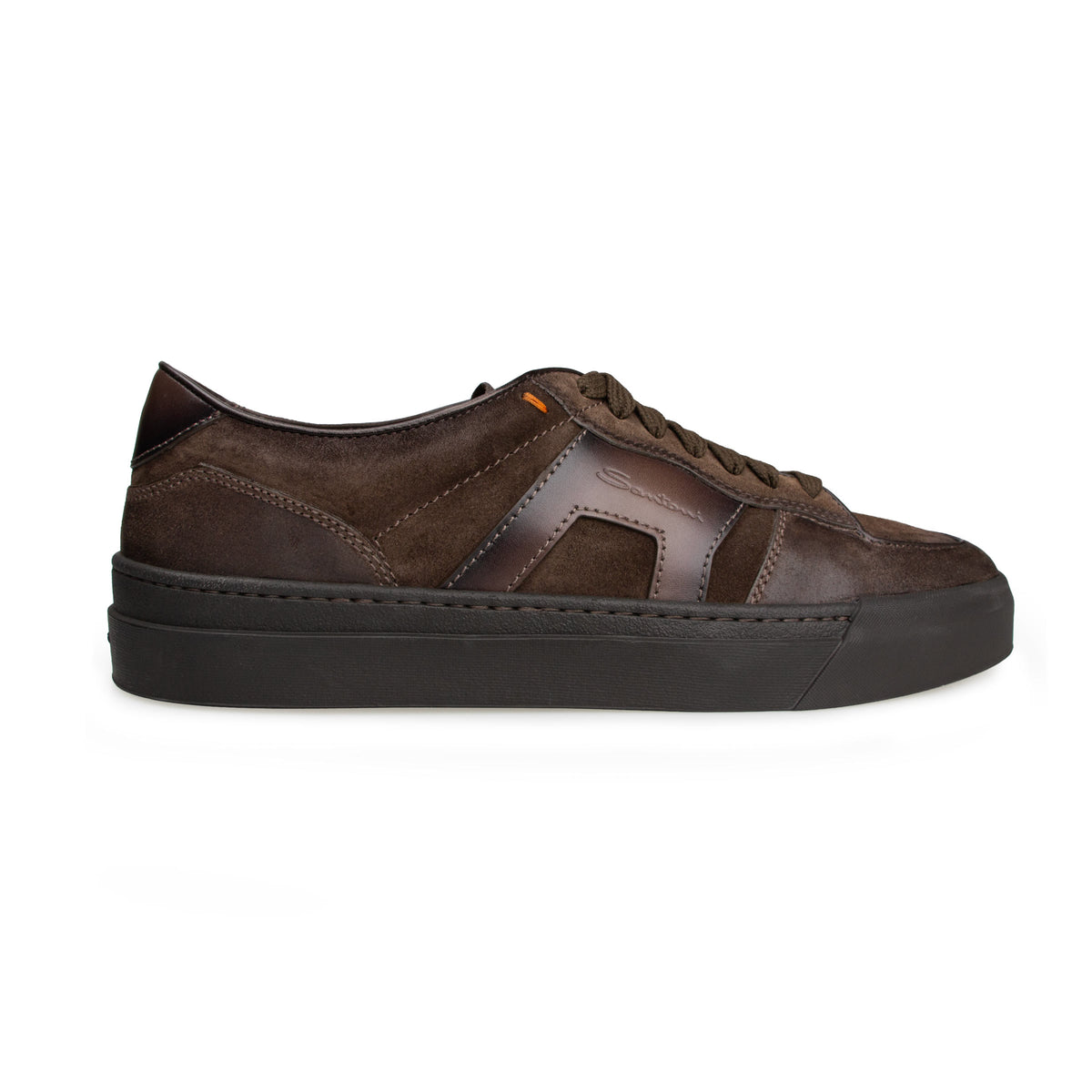 Dark Brown Leather Double Buckle Sneaker SHOES Santoni