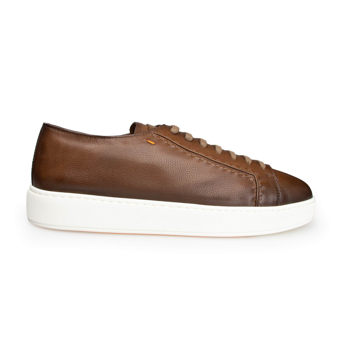 Dark Brown Tumbled Grain Leather Sneaker SHOES Santoni