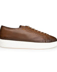 Dark Brown Tumbled Grain Leather Sneaker SHOES Santoni