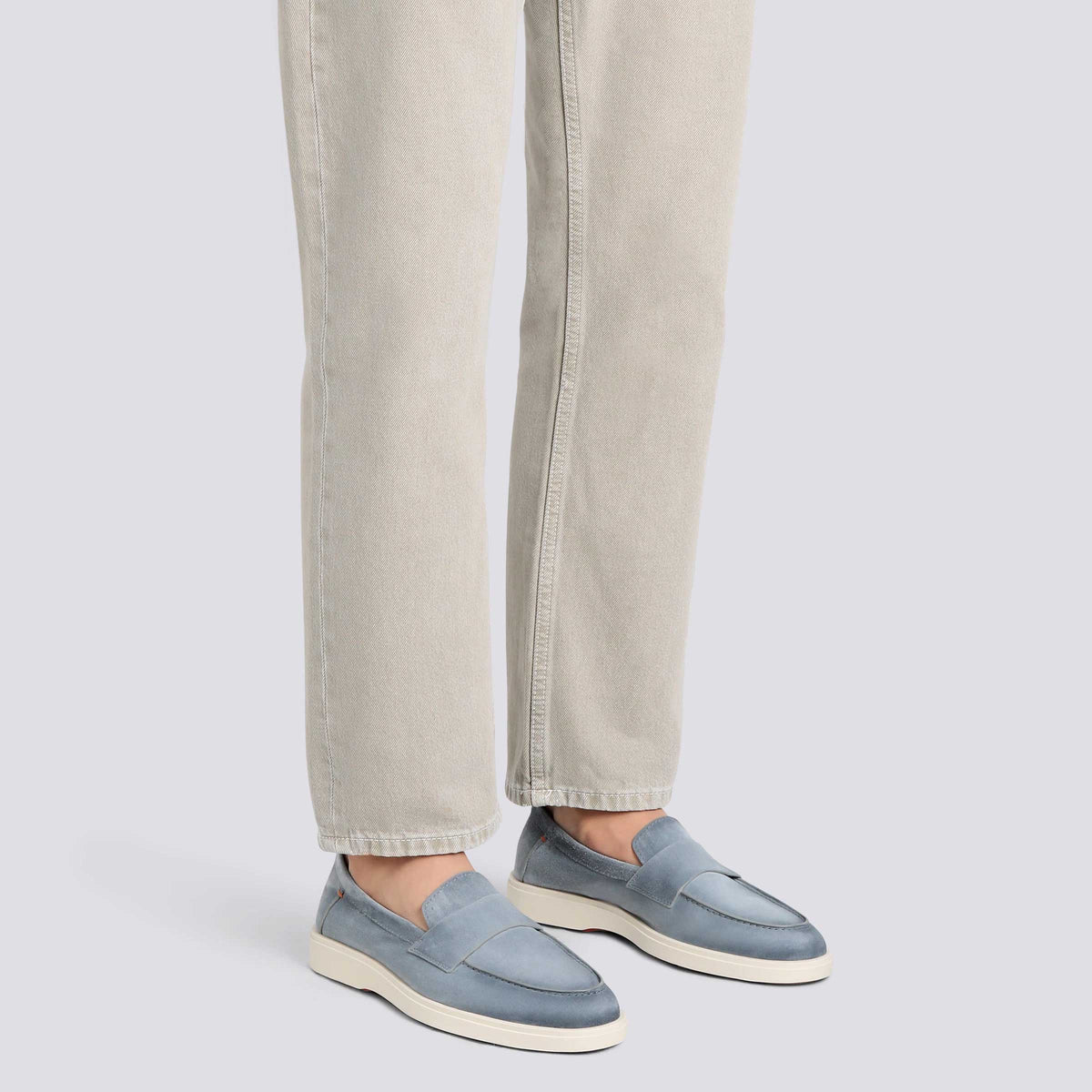 Santoni - Light Blue Suede Penny Loafer SHOES Santoni