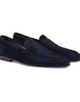 Santoni - Navy Blue Suede Carlo Loafer SHOES Santoni
