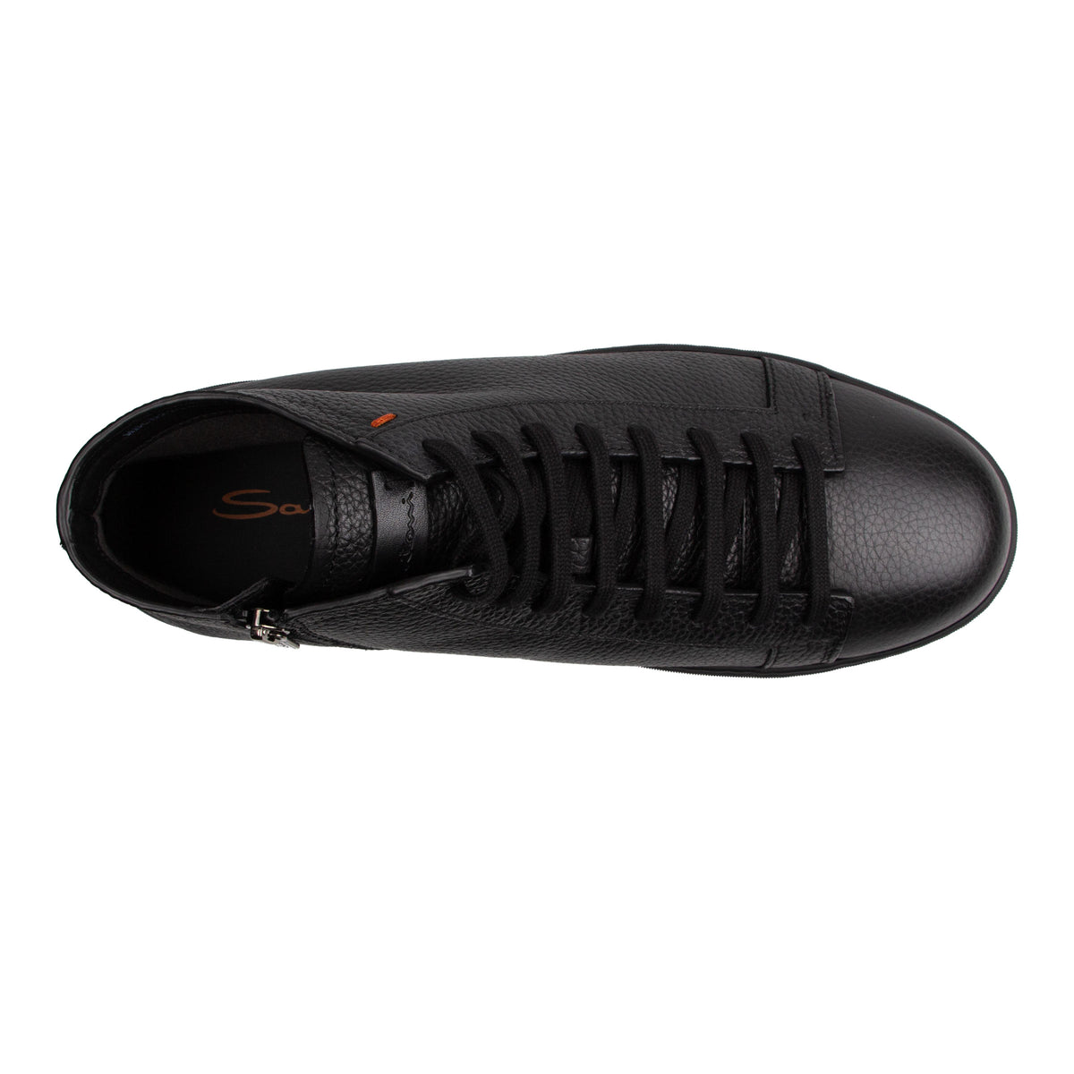 Black Tumbled Leather High-Top Sneakers SHOES Santoni