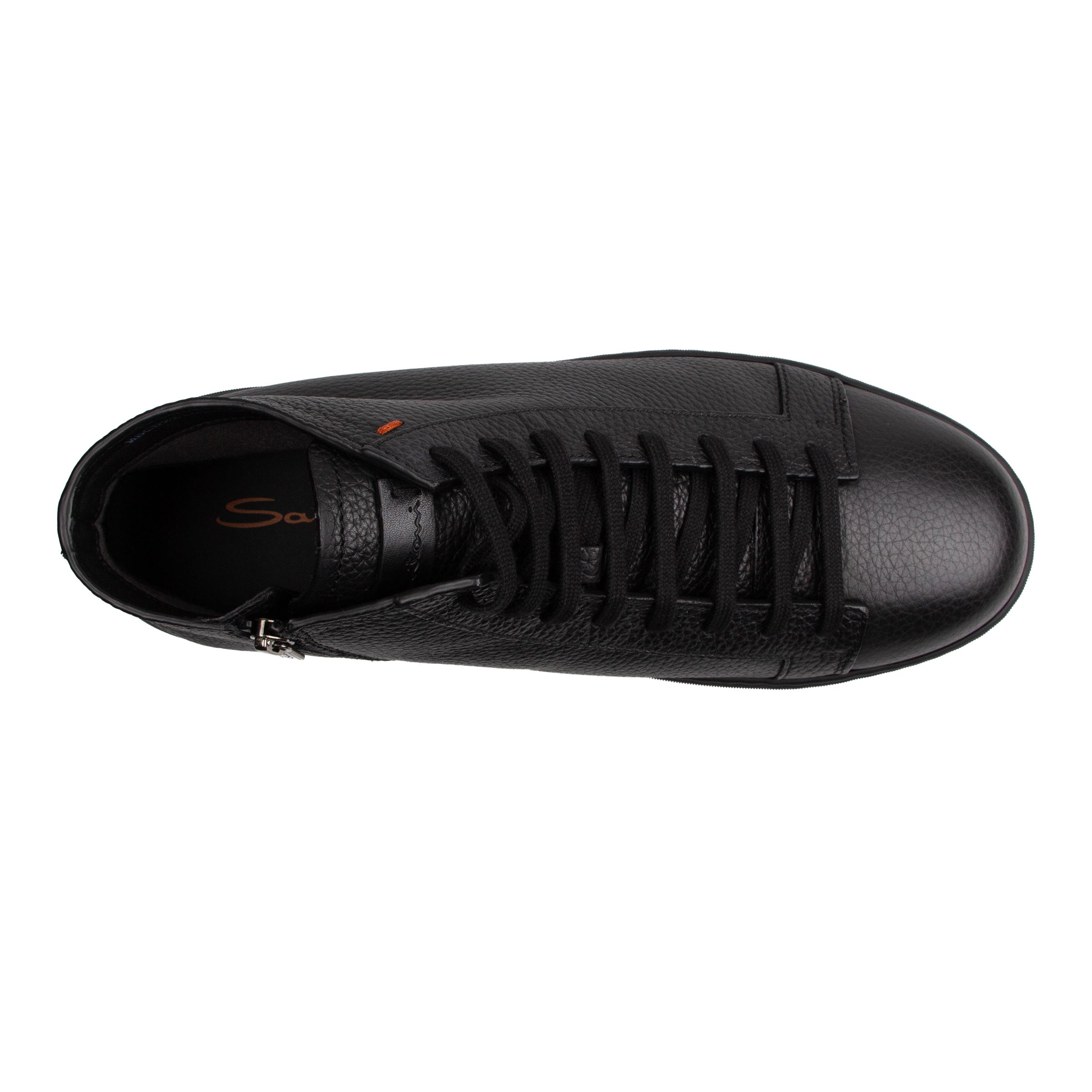 Black Tumbled Leather High-Top Sneakers