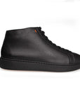 Black Tumbled Leather High-Top Sneakers