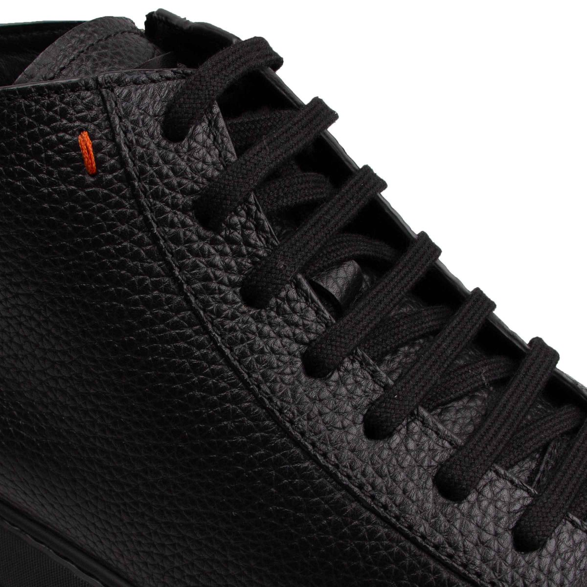 Santoni - Black Tumbled Leather High-Top Sneakers SHOES Santoni