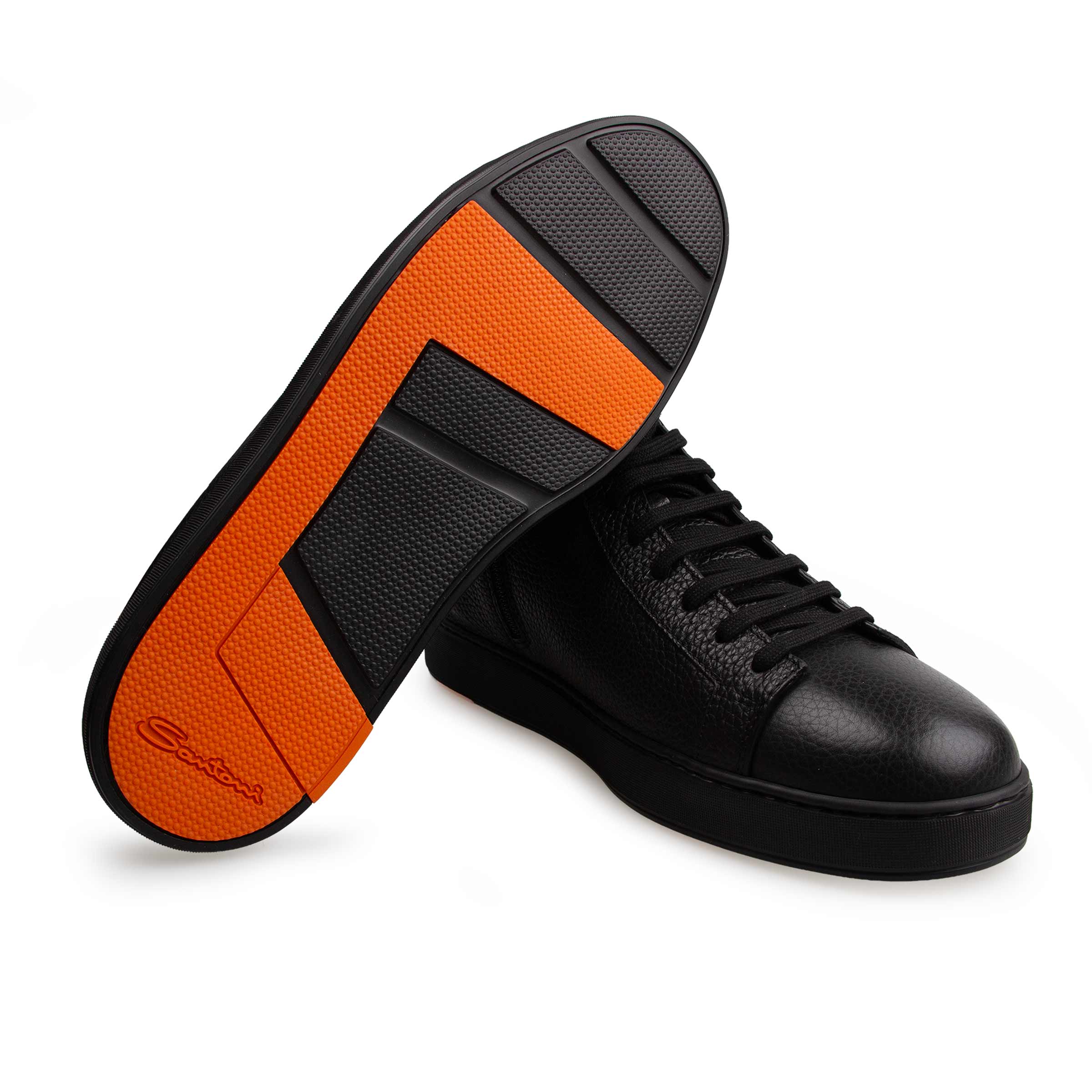 Black Tumbled Leather High-Top Sneakers