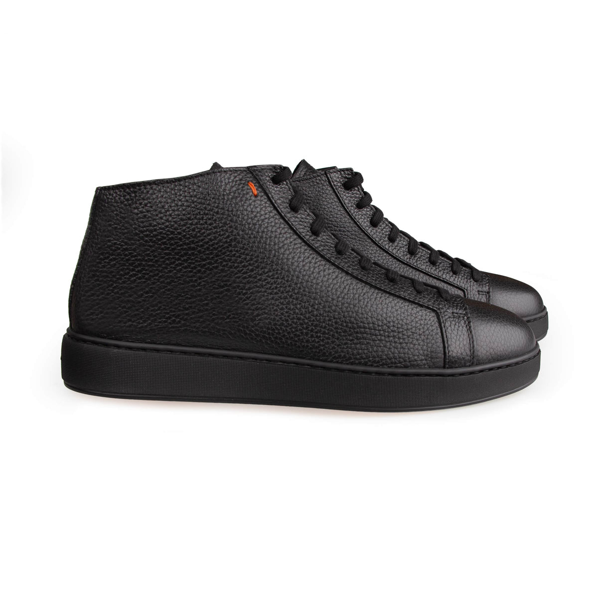 Black Tumbled Leather High-Top Sneakers