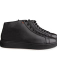 Black Tumbled Leather High-Top Sneakers
