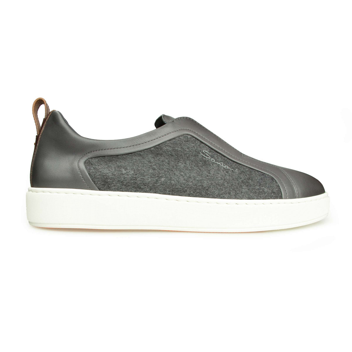 Grey Flannel Leather Slip-on Sneaker SHOES Santoni