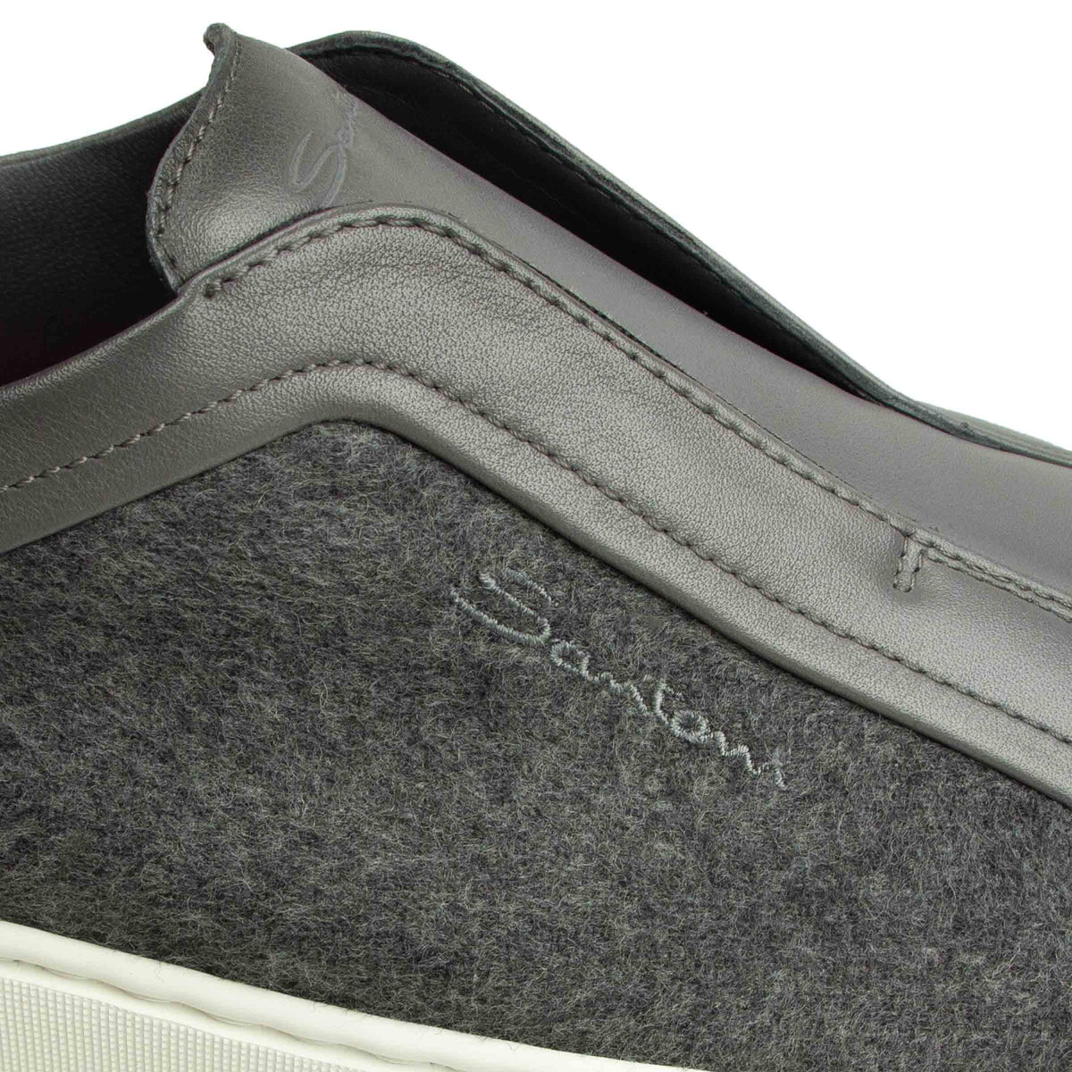 Santoni - Grey Flannel Leather Slip-on Sneaker SHOES Santoni