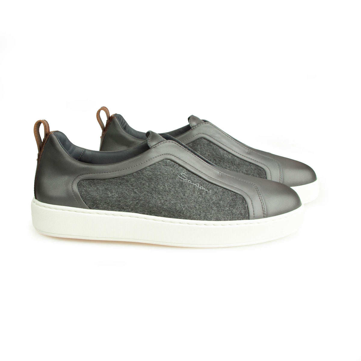Grey Flannel Leather Slip-on Sneaker SHOES Santoni