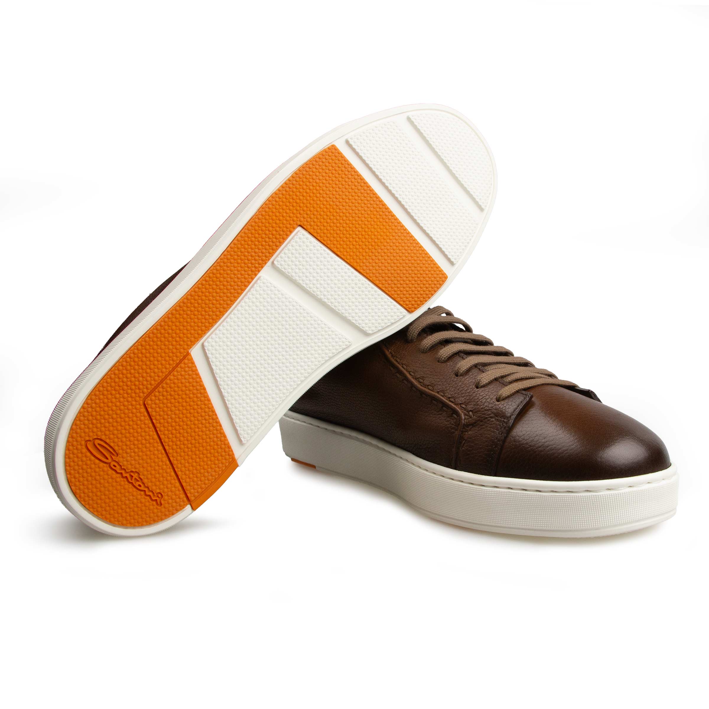 Dark Brown Tumbled Grain Leather Sneaker