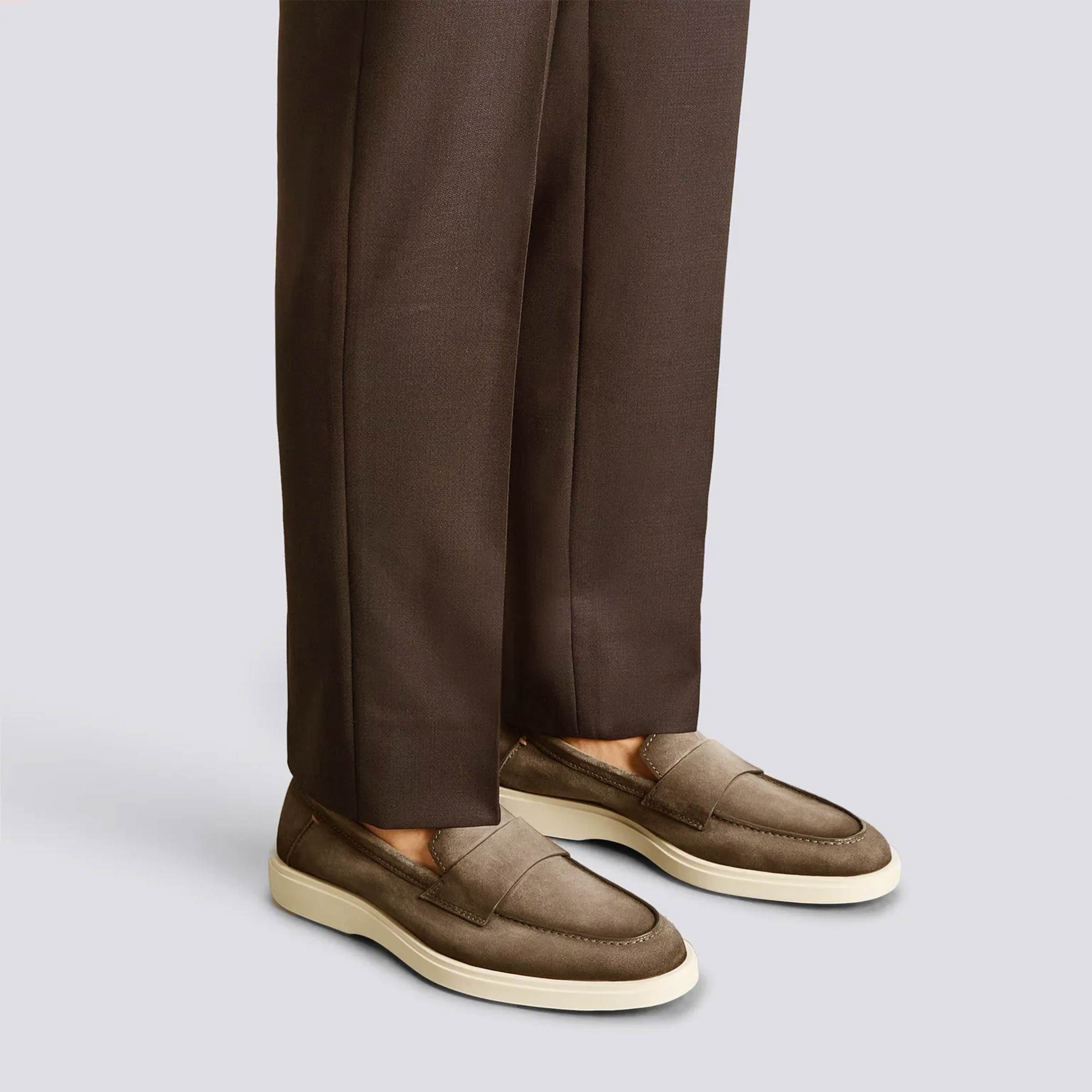 Santoni - Light Brown Suede Penny Loafer SHOES Santoni