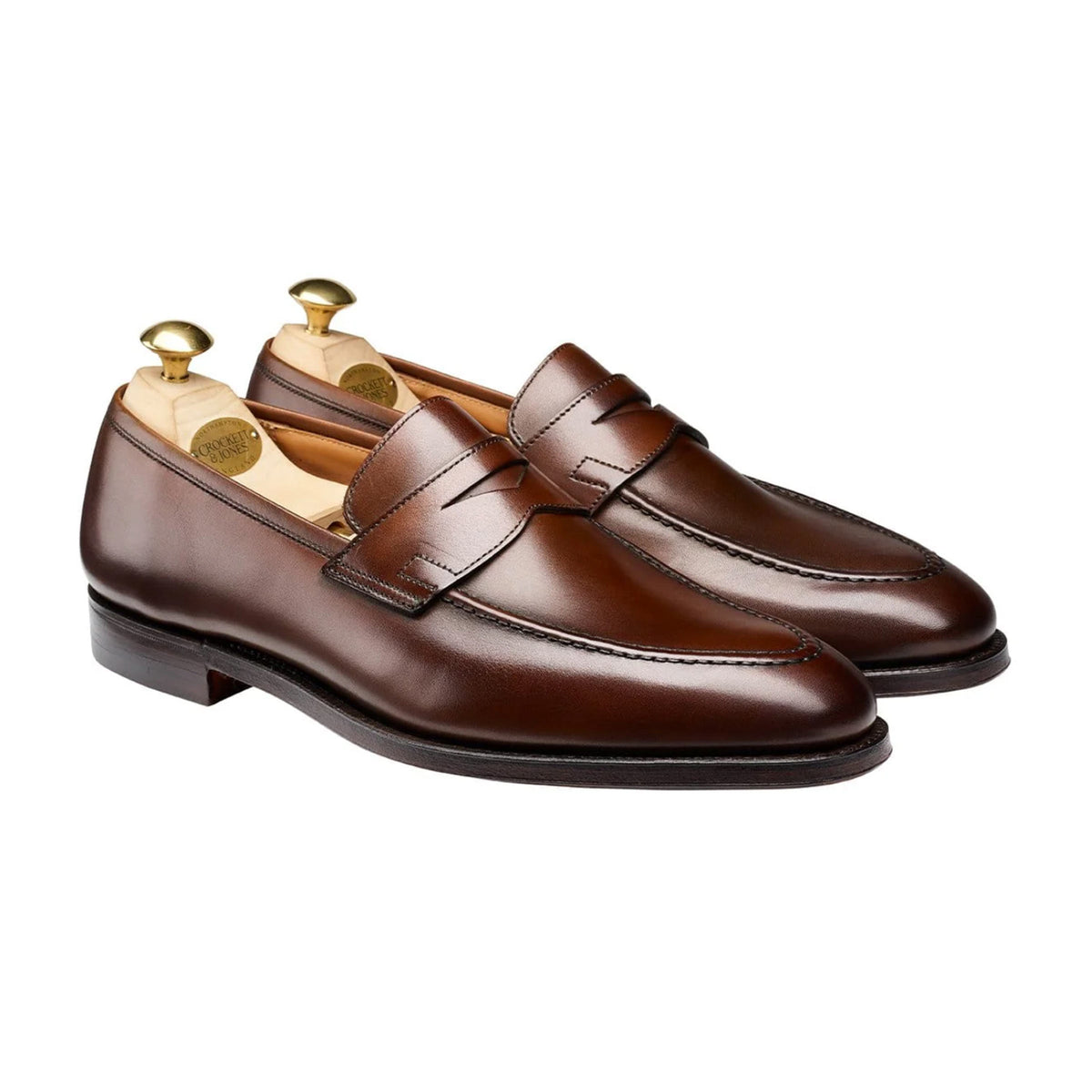 Crockett & Jones - Sydney Brown Burnished Calf Leather Loafers - Single Leather Sole SHOES Crockett & Jones