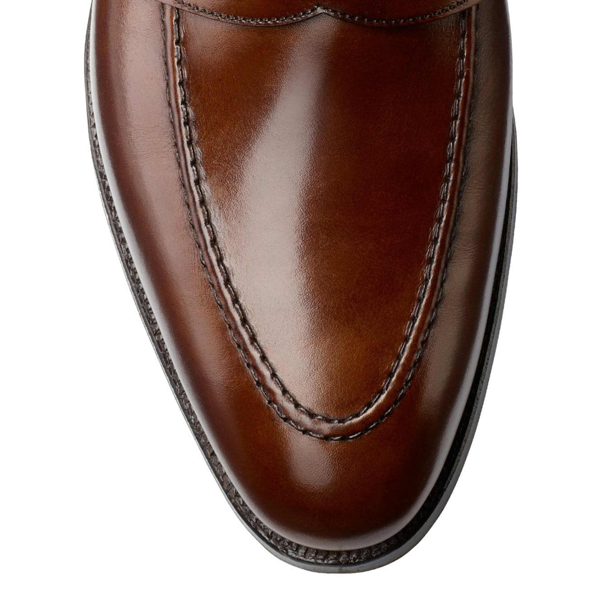 Crockett &amp; Jones - Sydney Brown Burnished Calf Leather Loafers - Single Leather Sole SHOES Crockett &amp; Jones