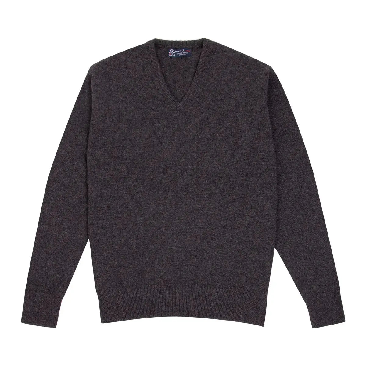 Robert Old - Charcoal Tobermorey 4ply V-Neck Cashmere Sweater CASHMERE Robert Old