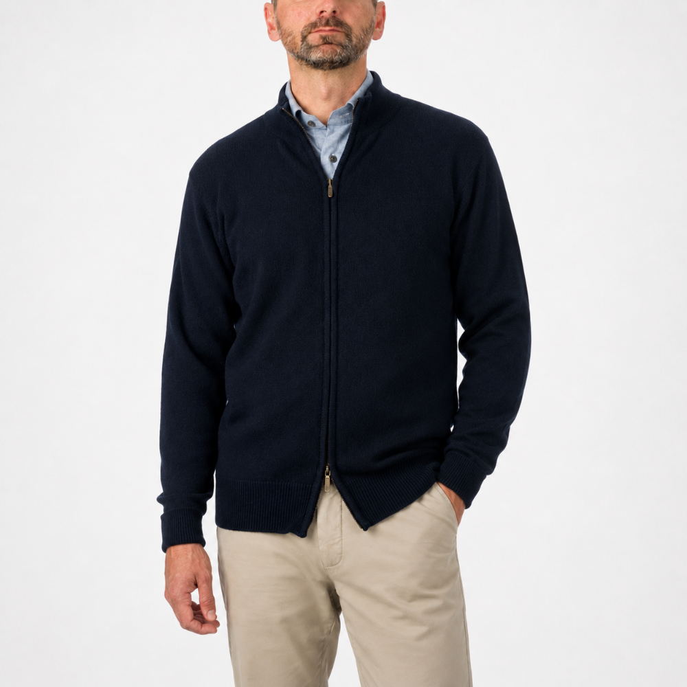 Robert Old - The Barra 4ply Full Zip Cashmere Cardigan - Dark Navy/Lapis Suez CASHMERE Robert Old